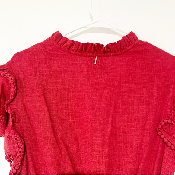 Misa Lillian Rust Orange/Red Tiered Ruffle Blouson Linen Blend Mini Dress Small - Picture 9 of 11